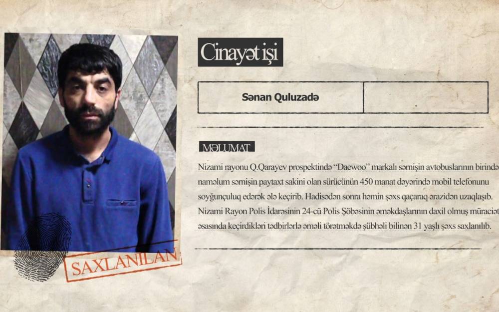 Avtobus sürücüsünün telefonunu ələ keçirən şəxs saxlanılıb