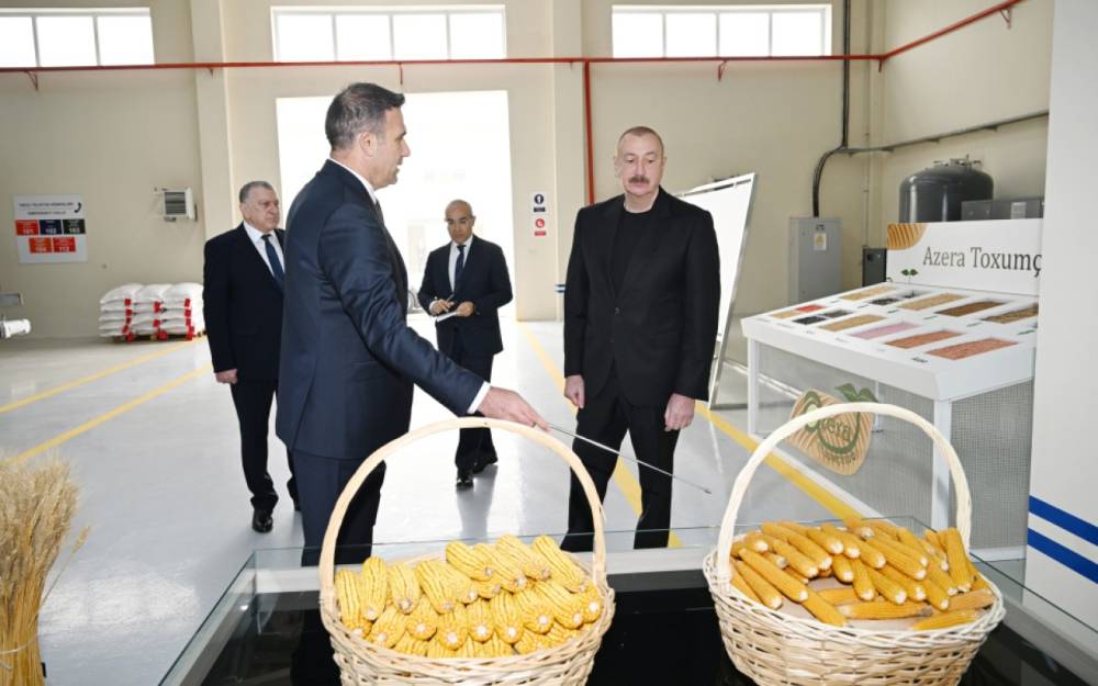 Dövlət başçısı Sabirabadda toxum istehsalı müəssisəsinin fəaliyyəti ilə tanış oldu - FOTOLAR